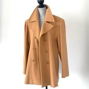 Mackintosh Collections Women's Wool Cashmere Tan Pea Coat Sz 16 Chic Preppy